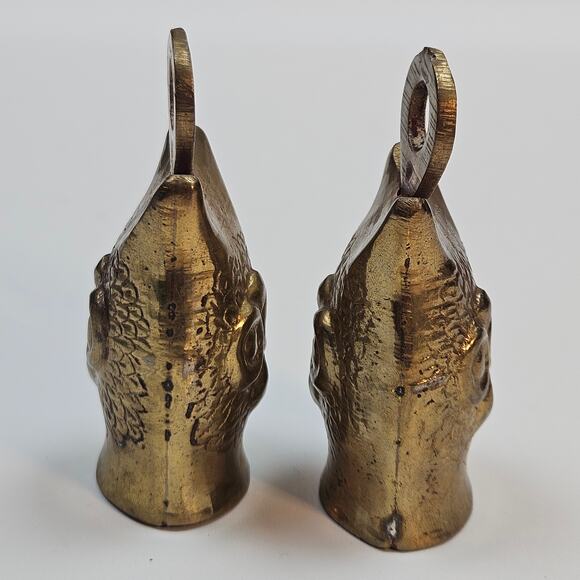 2 Vintage Brass Owl Bells Mid Century dinner bell Boho Bell Hoot Rings - Picture 4 of 7